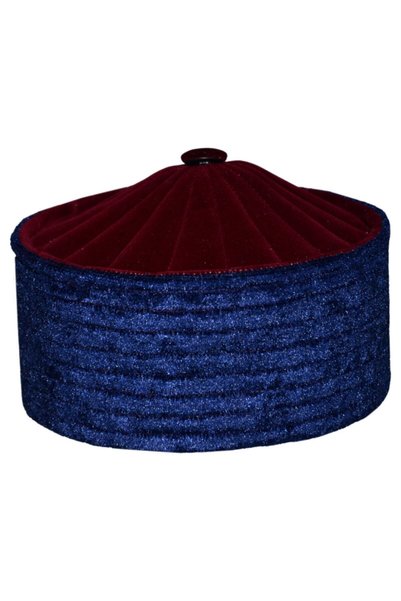 şahinbak Claret Red Blue Skullcap, Fes, Cubbe, Skullcap, Mosque Supplies, T091