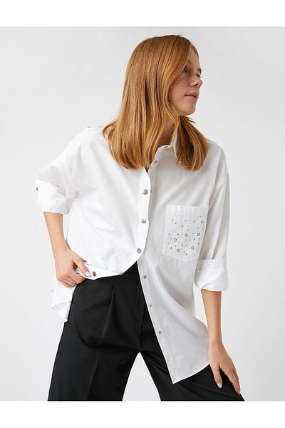 Koton Μεταλλικό κεντημένο πουκάμισο ποπλίνα oversize