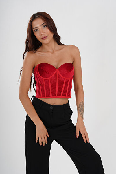 Metay Design Red Glitter Velvet Corset Bustier