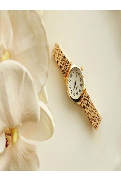 Force Alice Gold Silver Metal Kasa Çelik Altın Kordonlu Kadın Saati Rakamlı