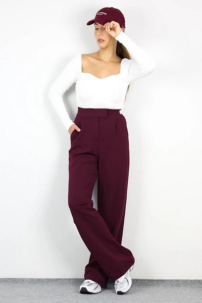 jeneric Women's Lycra Loose Cut Velcro Closure Burgundy Palazzo Trousers
