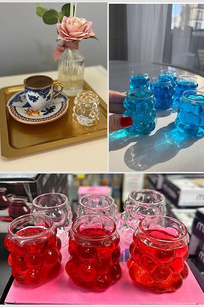 MİS KİTCHEN 6Pcs Mini Luxury Beads Model Coffee Side Glass Water Cup 90ml