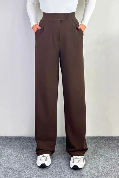 jeneric Women's Lycra Loose Fitting Velcro Closure Brown Palazzo Trousers