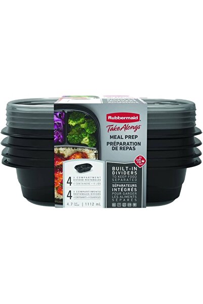 RUBBERMAID حاويات تخزين طعام مقسمة من تيك ألونجز سعة 4.7 كوب، مجموعة من 4 قطع...