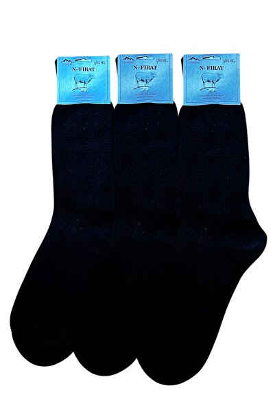 FIRAT جوارب شتوية من الصوف الأسود للرجال - 3 أزواج