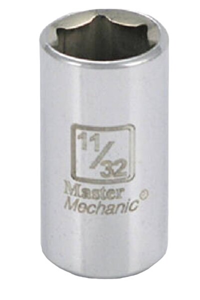 MASTER MECHANIC 11/32" 1/4 in. Drive Shallow 6-Point Socket, Chrome vanadium ...