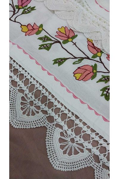 Papatyam Hand Knitted Crochet 2 Pieces (100X220) Skirt Lace/Embroidery Machine Work/Anchor Lanyard/Antique/Vintage/Cotton String