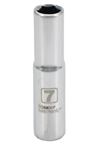 MASTER MECHANIC 7mm 6-Point Deep Well Socket, 1/4 in. Drive, Polished Chrome ...