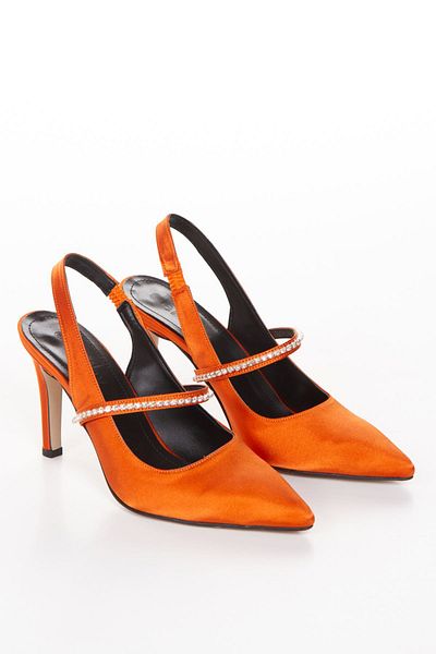 derithy Pointed Toe Fancy Heeled Piping Stone Sandals Summer Jurdan Shoes-Byc2103-Orange Satin