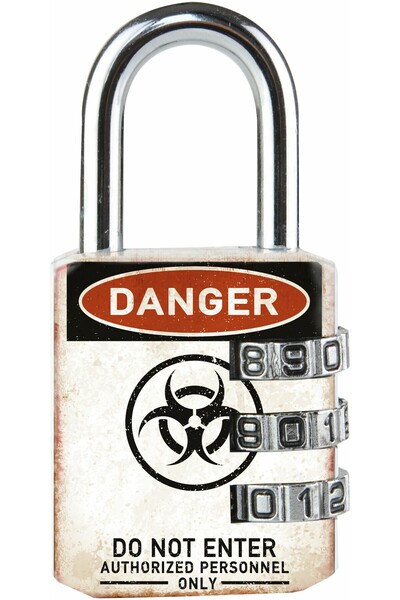 Master Lock قفل مركب 30 مم مطبوع عليه تحذير