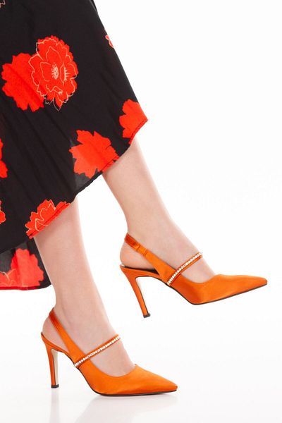 derithy Pointed Toe Fancy Heeled Piping Stone Sandals Summer Jurdan Shoes-Byc2103-Orange Satin