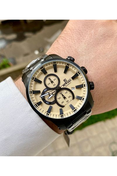 Reward Excellent Black Color Steel 5Atm Waterproof Men Wrist Watch Bracelet Gift
