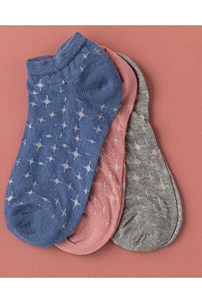 English Home Βαμβακερές γυναικείες κάλτσες 3 τεμαχίων μποτάκια - Γκρι, Μπλε, Ροζ