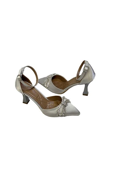 KAFKASLAR AYAKKABI 9 cm Goblet Heels - Satin Stone Detail Evening Dress Shoes for Ankle