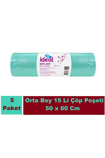 İdeal Green Medium Size Cop Bags - 15 Pieces 50X60 cm X 5 Pack