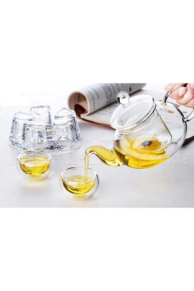 Qerhome 1000ml Borosilicate Glass Teapot with Strainer and Warmer - Glass Lid (Thn)