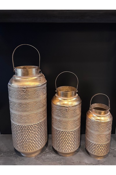 THE LİNSE Metal dekoratif üçlü mumluk takımı