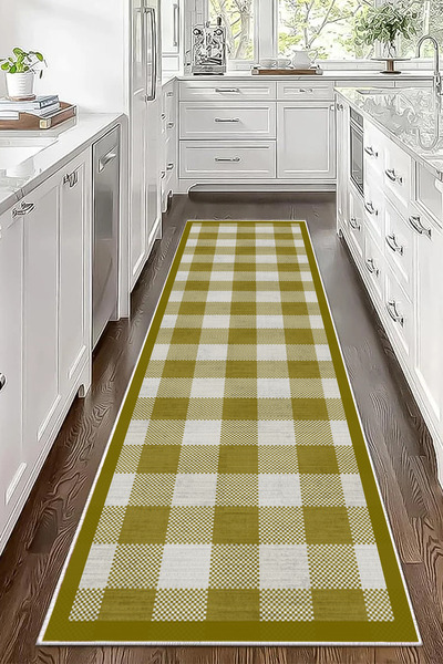 Halise Home Ekose Desen Modern Kaymaz Tabanlı Yıkanabilir Baskılı Halı Yolluk