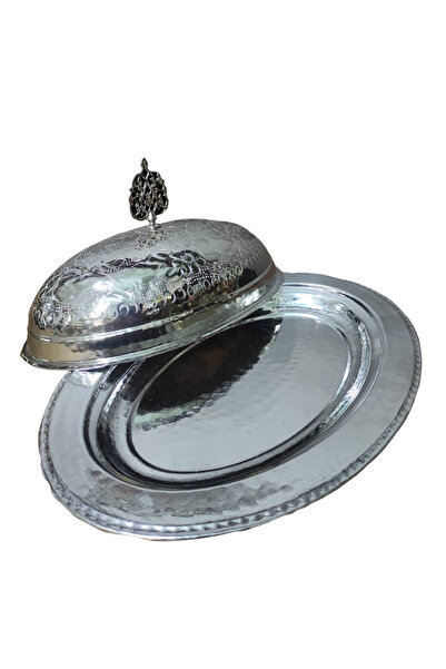 AKÇAY Bakır Büyük Boy(40cm) Dövme Sunumluk % Kapaklı Servis Kayık