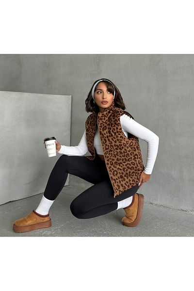 TOPSHOW Leopard Print Quilted Vest