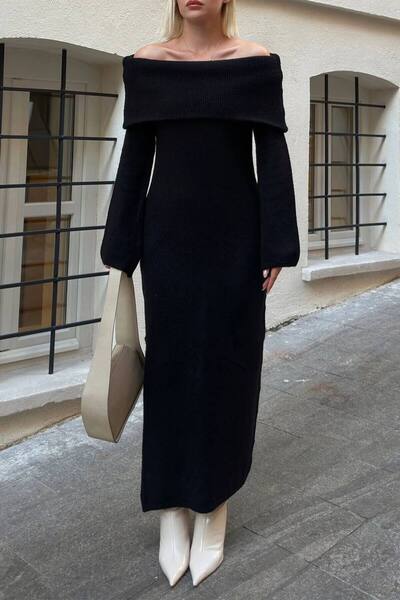 ZF BUTİK Schulterfreies, langes Strickkleid – Kleid – LANGES Kleid – Strickkleid