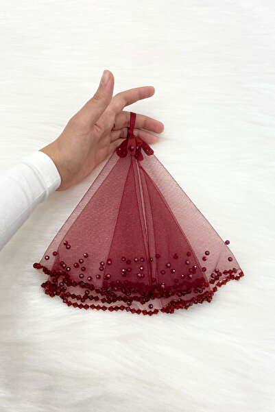 ZEYMERADE Bordo Gelin Damat Halay El Mendili, Kristal Boncuk Ve Incili, Düğün...