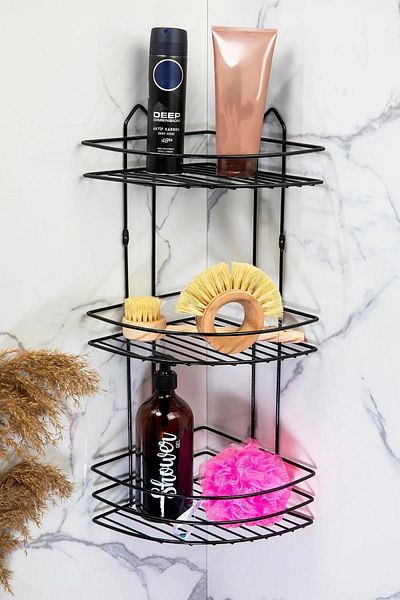 MAİN SHOP Suport pentru șampon pentru organizator de baie economic din inox cu 3 niveluri sau opțiune de montare cu șuruburi