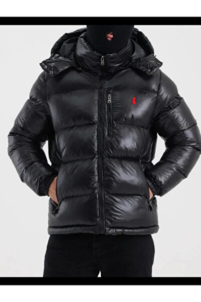 Genel Markalar Kapşonlu Parlak Erkek Dar Kesim Şişme  Mont