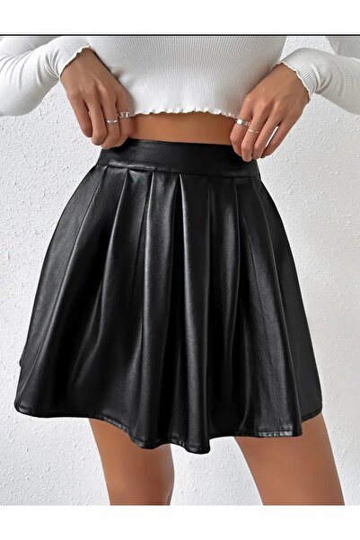 MAROVOAY Plisovaná mini sukně z umělé kůže