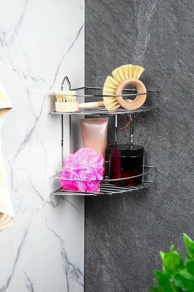 MAİN SHOP 2 ορόφων Οικονομικό ανοξείδωτο γωνιακό μπάνιο θήκη σαμπουάν διαβατηρίου / βιδωτή βάση