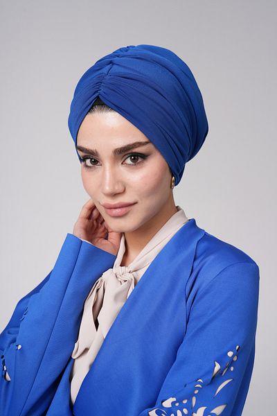 Ambargo Saks Blue Silk Sandy Fabric Bonnet - Cotton Combed Cotton and Lycra Lining