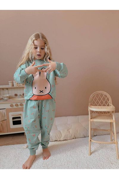 YİGİT BUTİK Floral Printed Girl's Bottom Top Set