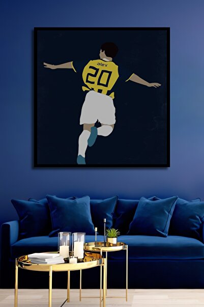 Teona Ahşap Çerçeve Görünümlü Alex De Souza Sarı Lacivert Takım Ahşap MDF Dek...