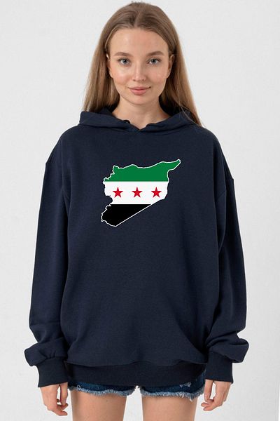 Tshirthane Navy Blue New Syrian Flag Women's Hoodie 3Ip