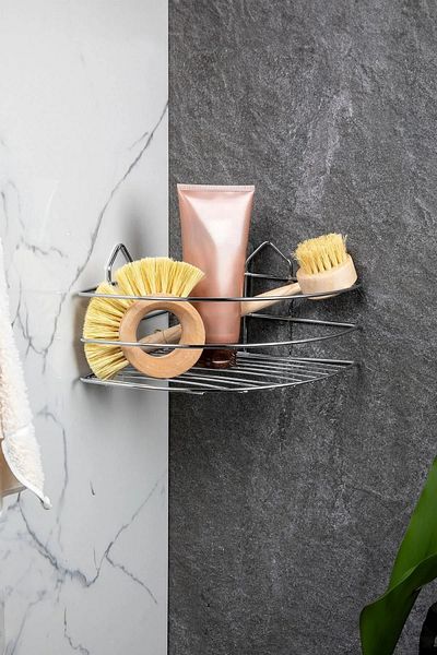 MAİN SHOP Οικονομική ανοξείδωτη γωνιακή σχάρα μπάνιου Αυτοκόλλητη ή βιδωτή επιλογή τοποθέτησης Ek-01