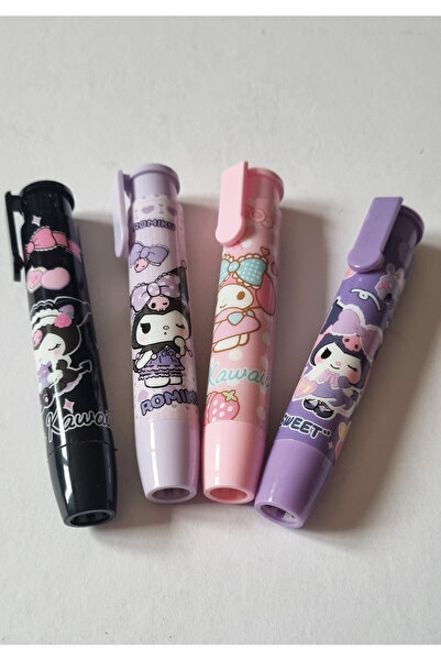 Modellino 4 Adet Cute Kawaii Otomatik Basmalı Silgi Sweet - YŞ 803 Siyah Pemb...