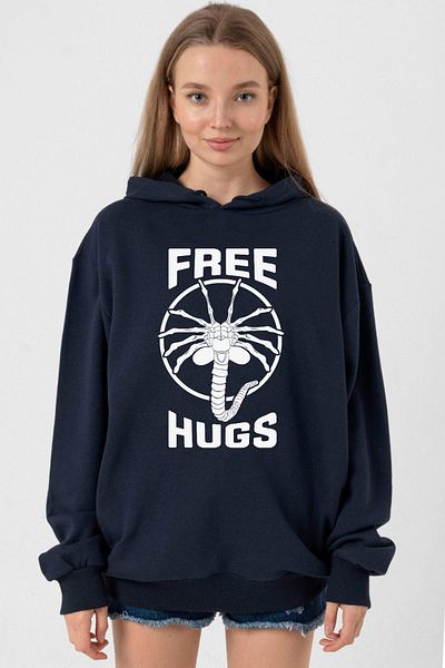 Tshirthane Navy Blue Hooded Facehugger Hugs Women 3Ip