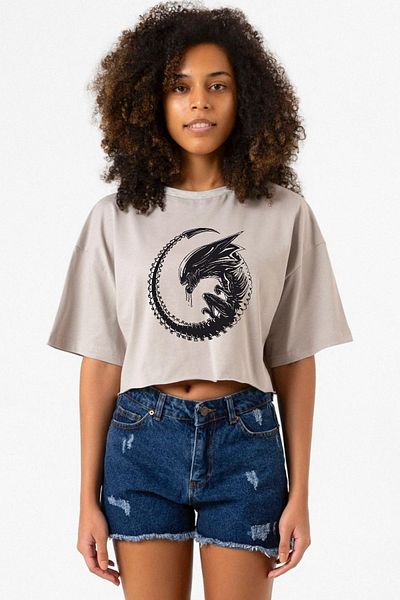 Tshirthane Allien Xenomorph Stone Color Women's Crop Hoodie
