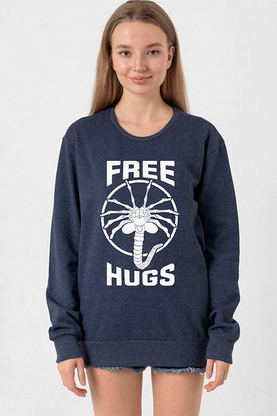 Tshirthane Free Facehugger Hugs Indigo Women's 2Ip Sweatshirt