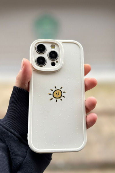 KVK PRİVACY İphone 15 Pro Max Uyumlu Kılıf Güneş Desenli Darbelere Dayanıklı Kamera Korumalı Silikon Kapak Krem