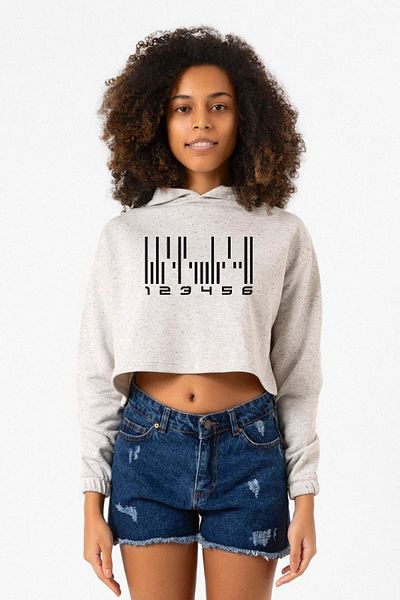 Tshirthane Dark Matter the Android Barcode White Gray Women's Crop Hoodie