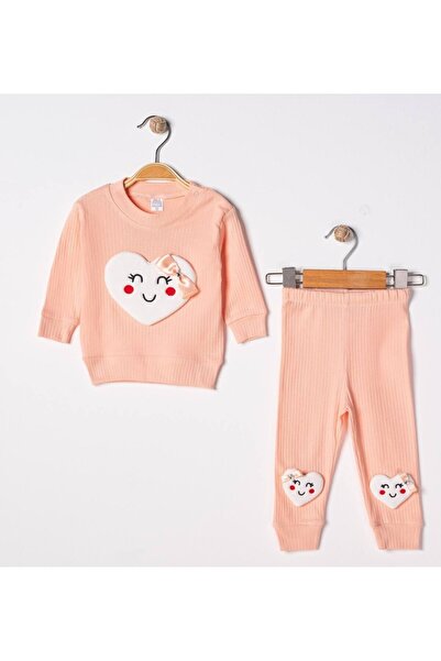MİNİCEY BABY Smiling Heart Girl's Bottom and Top Set of 2 with Ribbon 100% Co...