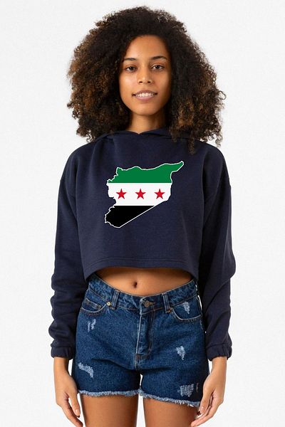 Tshirthane Navy Syrian New Flag - Women's Crop Hoodie