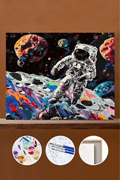 Pastelya Sayılarla Boyama Seti Çerçeveli Kasnaklı Uzayda Renkli Gezinti 40x50 cm