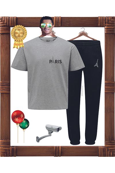HOFFNUNG Paris Eiffel Tower Patterned Unisex Full Pants Set
