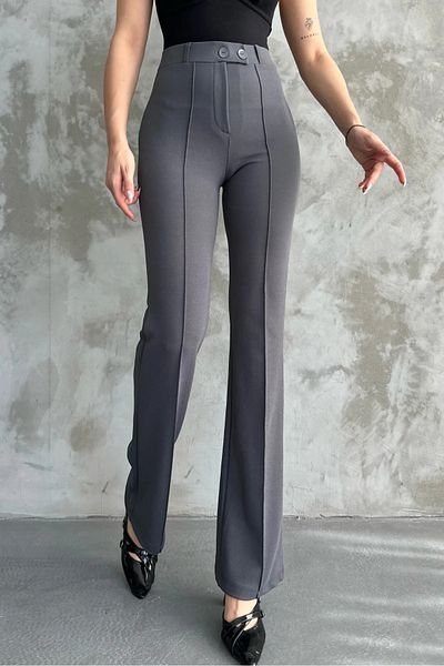 Vespo Gray Double Button Lycra Palazzo Trousers