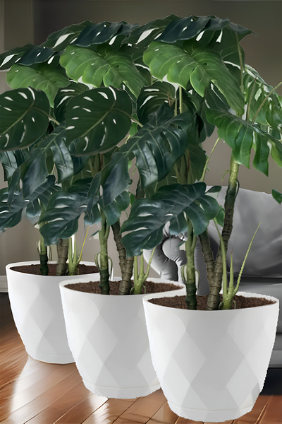 TEMMUZ HOME No7 3 Adet 26 Litre Prizma Desenli Tabaklı Plastik Saksı Yakamoz(...