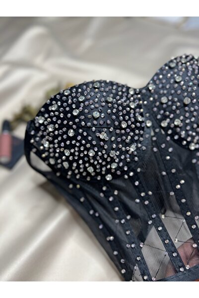 Metay Design Transparent Bodice Bustier with Stone Detail - Silver Stone Embroidered