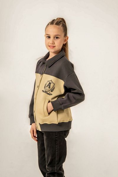 HAUSEkids 8-12 Years Old Amazing Team Girl's Bomber Jacket -Modern Khaki