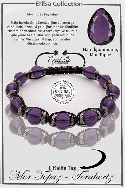 Erilsa Certified Raw Unprocessed Terahertz - Purple Topaz Stone Bracelet